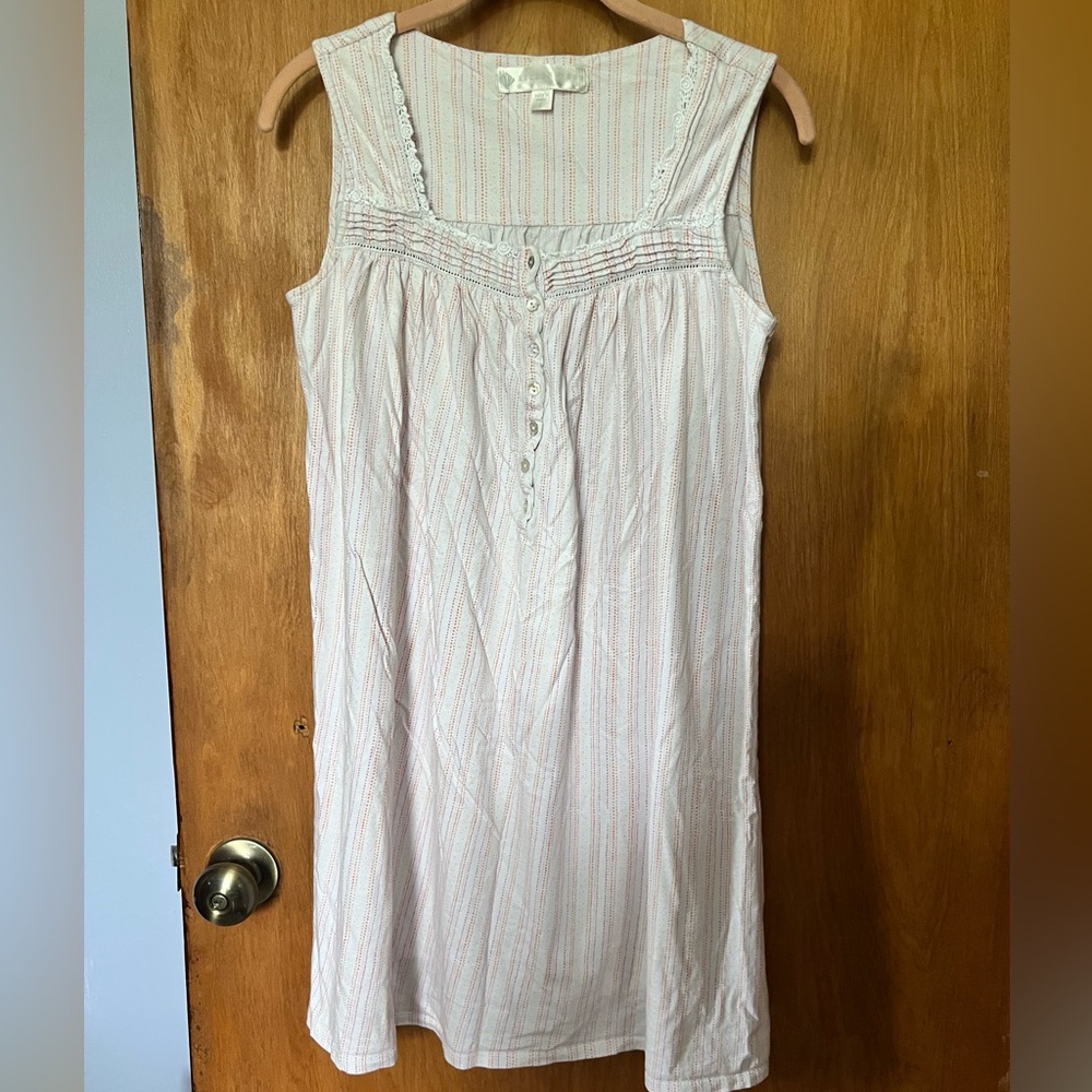 Eileen West White with orange and Pink Stripes flannel nightgown; Small